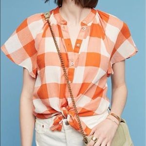 🧡Anthropologie Gingham Flutter Top🧡